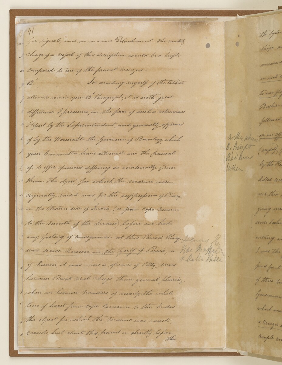 رسالة إلى الرائد ديفيد ويلسون، المقيم البريطاني في الخليج العربي، من جون بولارد ويلوبي، القائم بأعمال سكرتير حكومة بومباي [<span dir="ltr">ظ‎‎١‎٤</span>] (٢٨/٢٤)