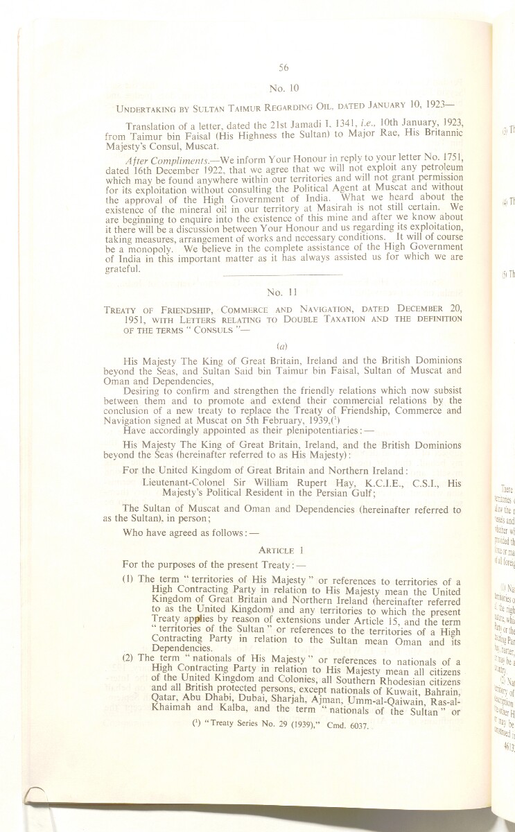 'A Collection of Treaties and Engagements relating to the Persian Gulf Shaikhdoms and the Sultanate of Muscat and Oman in force up to the End of 1953' [&lrm;29v] (60/92)