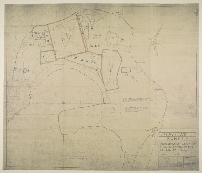 Map showing land owned and leased by the RAF at Muharraq in Bahrain, dated 17 May 1946. IOR/R/15/2/262, f. 15