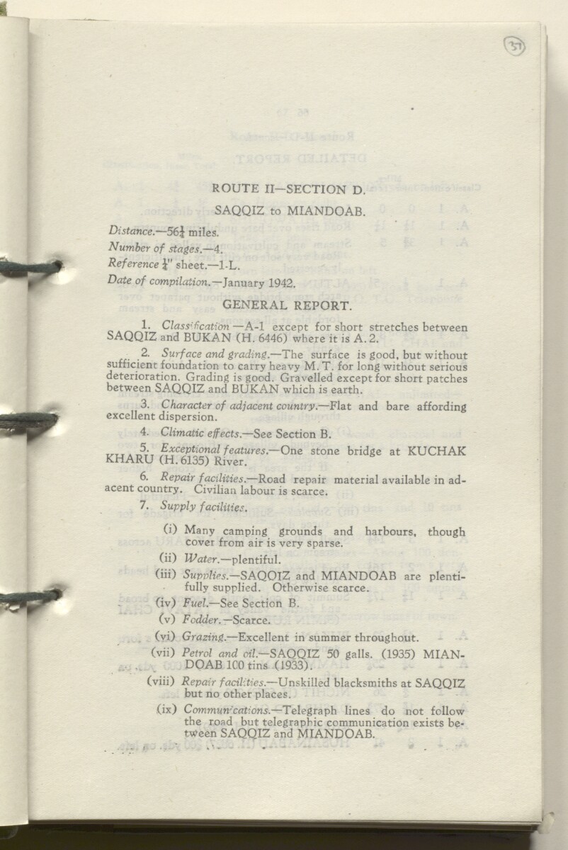 ‘M.T. Routes in Persia. Volume 1 – Main Routes. 1942’ [&lrm;37r] (78/498)