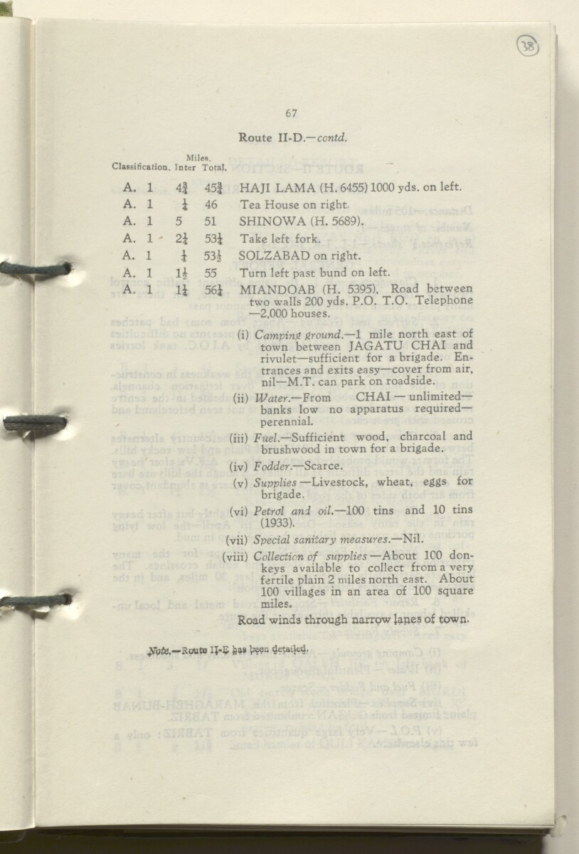‘M.T. Routes in Persia. Volume 1 – Main Routes. 1942’ [&lrm;38r] (80/498)