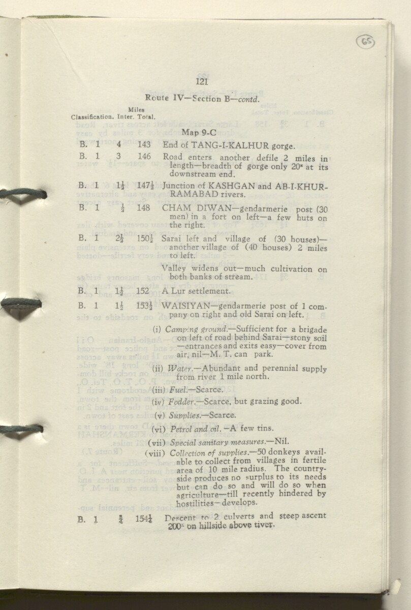 ‘M.T. Routes in Persia. Volume 1 – Main Routes. 1942’ [&lrm;65r] (134/498)