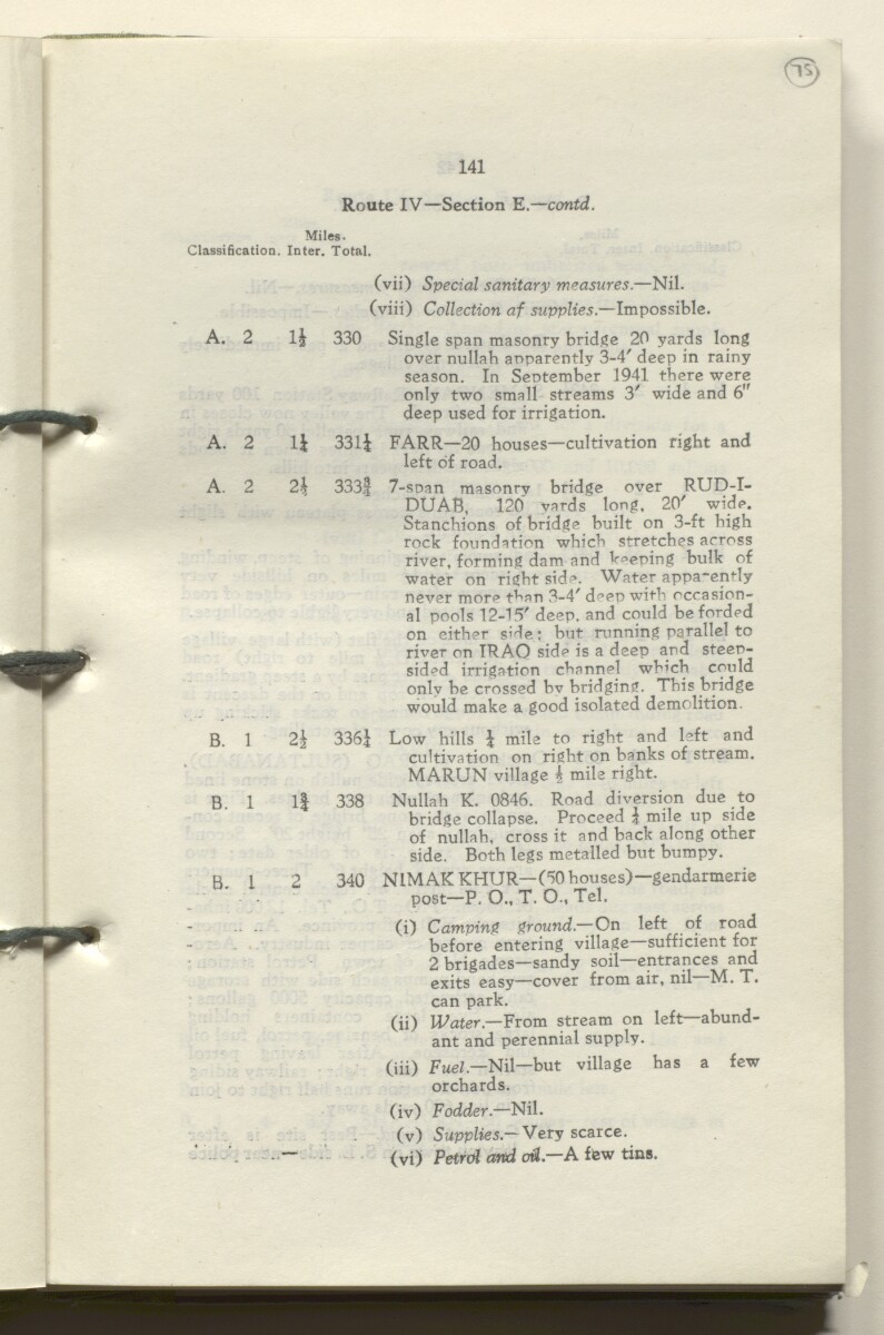 ‘M.T. Routes in Persia. Volume 1 – Main Routes. 1942’ [&lrm;75r] (154/498)