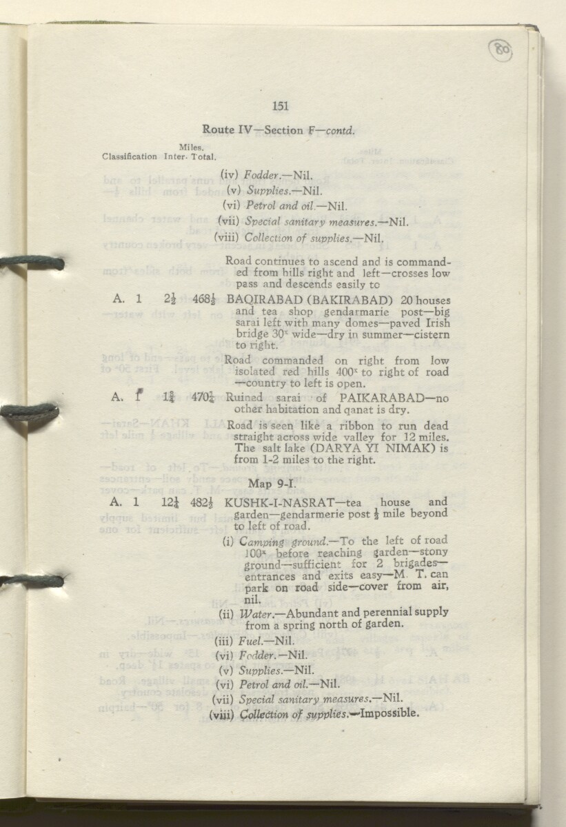‘M.T. Routes in Persia. Volume 1 – Main Routes. 1942’ [&lrm;80r] (164/498)