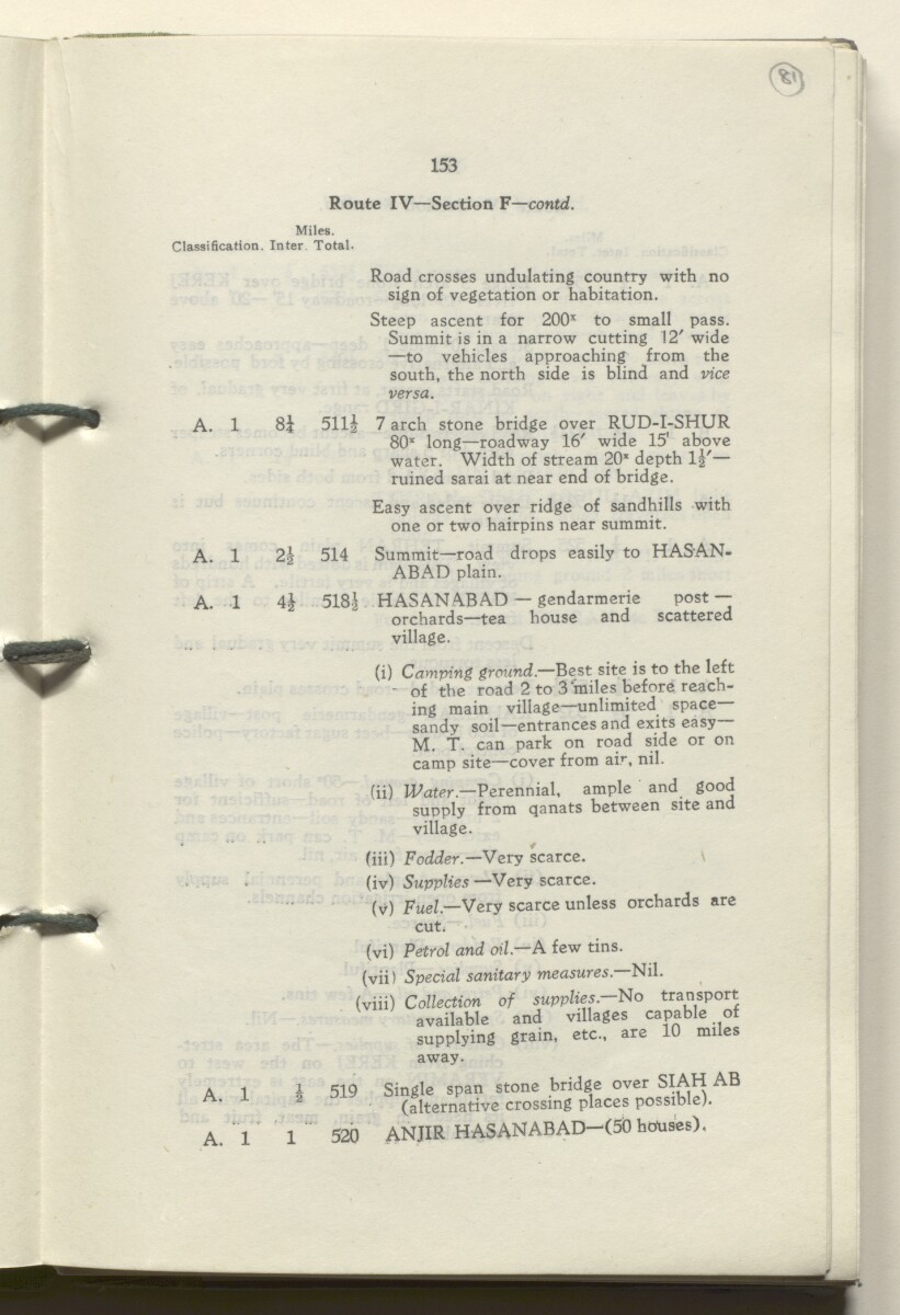 ‘M.T. Routes in Persia. Volume 1 – Main Routes. 1942’ [&lrm;81r] (166/498)