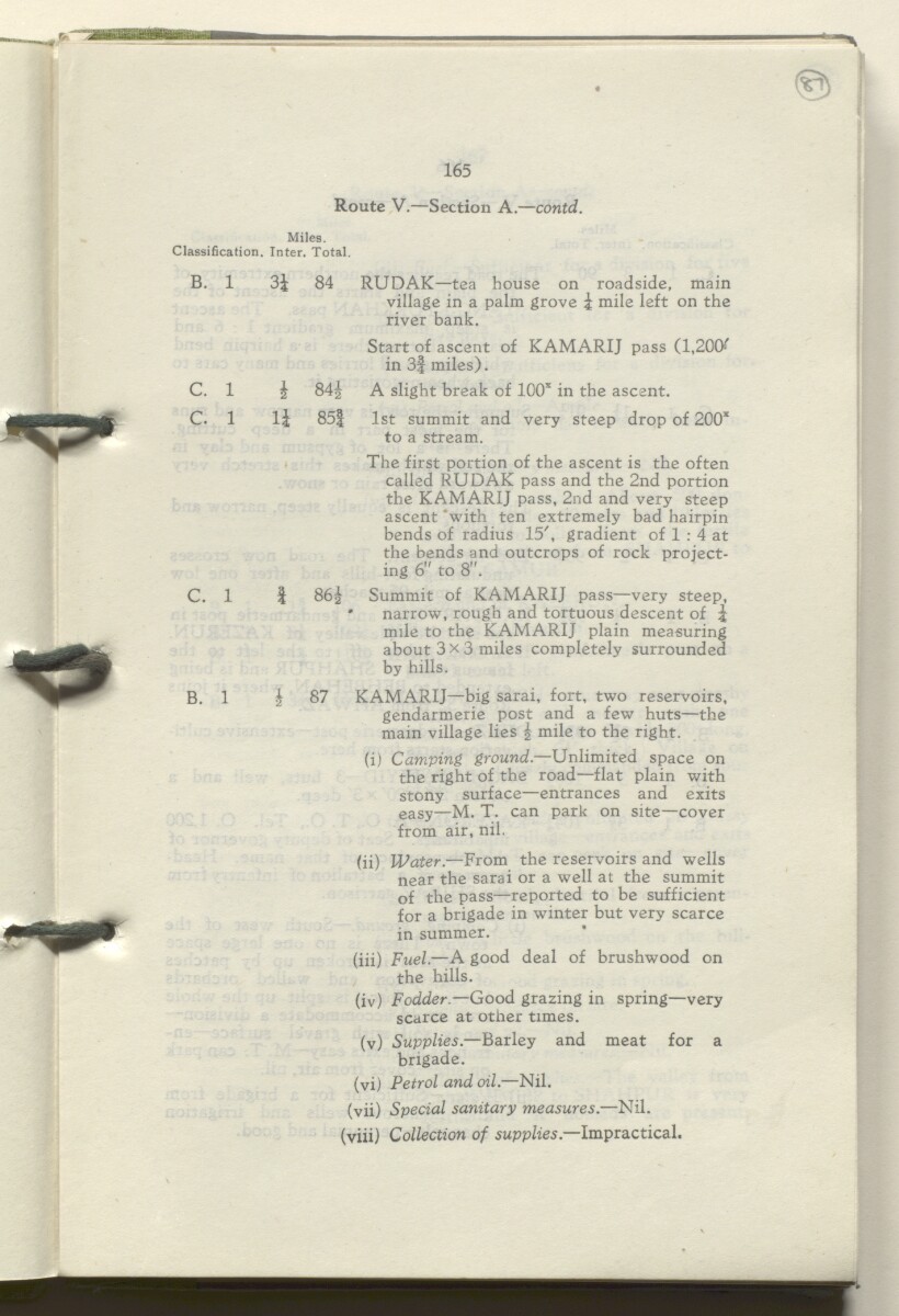‘M.T. Routes in Persia. Volume 1 – Main Routes. 1942’ [&lrm;87r] (178/498)