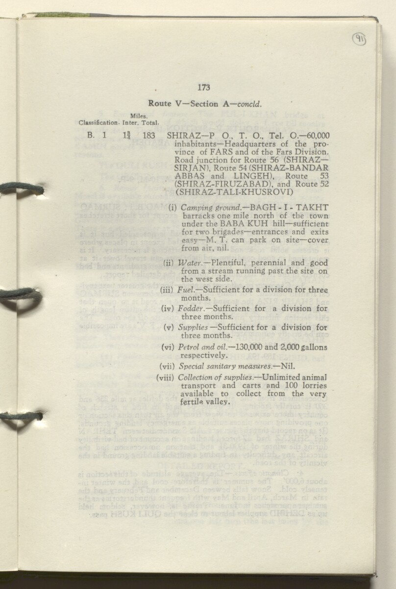 ‘M.T. Routes in Persia. Volume 1 – Main Routes. 1942’ [&lrm;91r] (186/498)