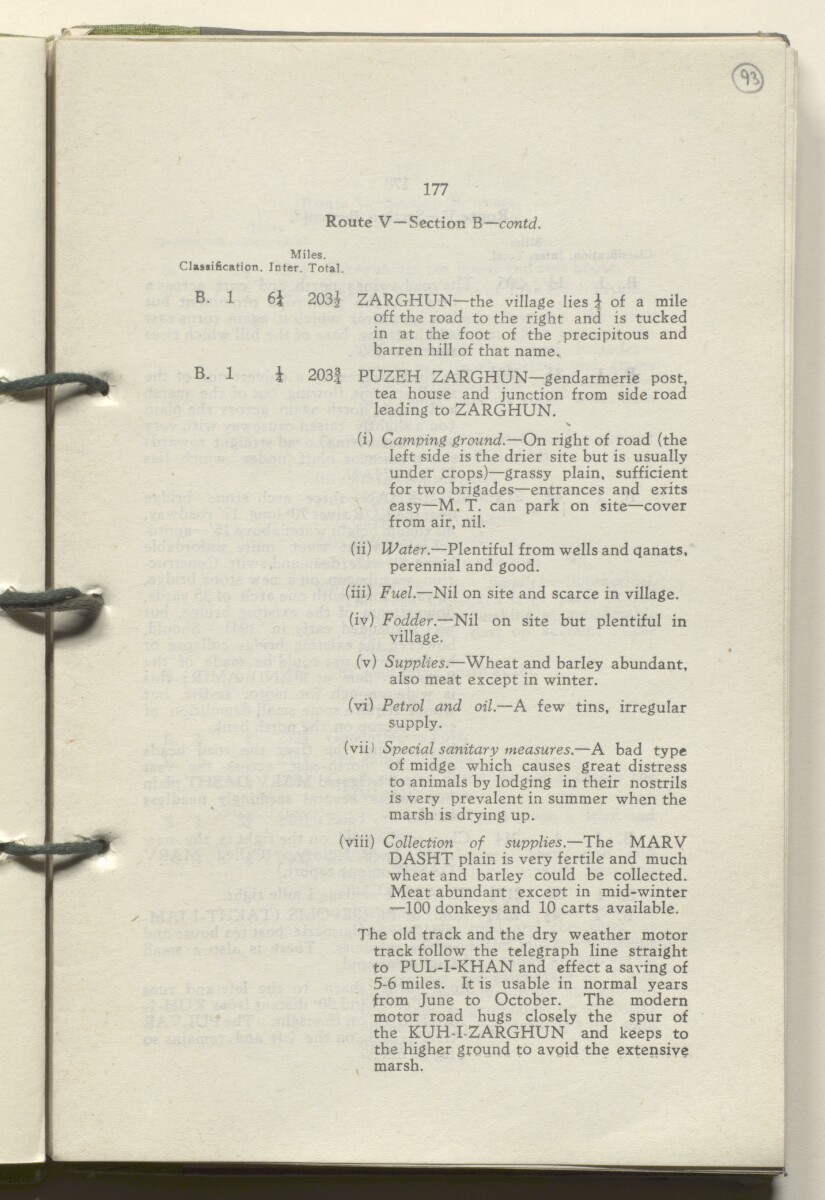 ‘M.T. Routes in Persia. Volume 1 – Main Routes. 1942’ [&lrm;93r] (190/498)