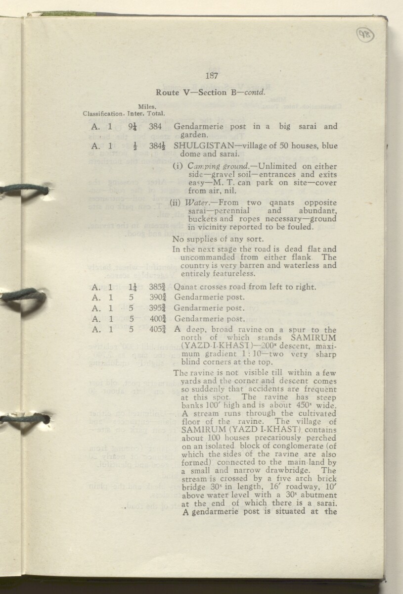 ‘M.T. Routes in Persia. Volume 1 – Main Routes. 1942’ [&lrm;98r] (200/498)