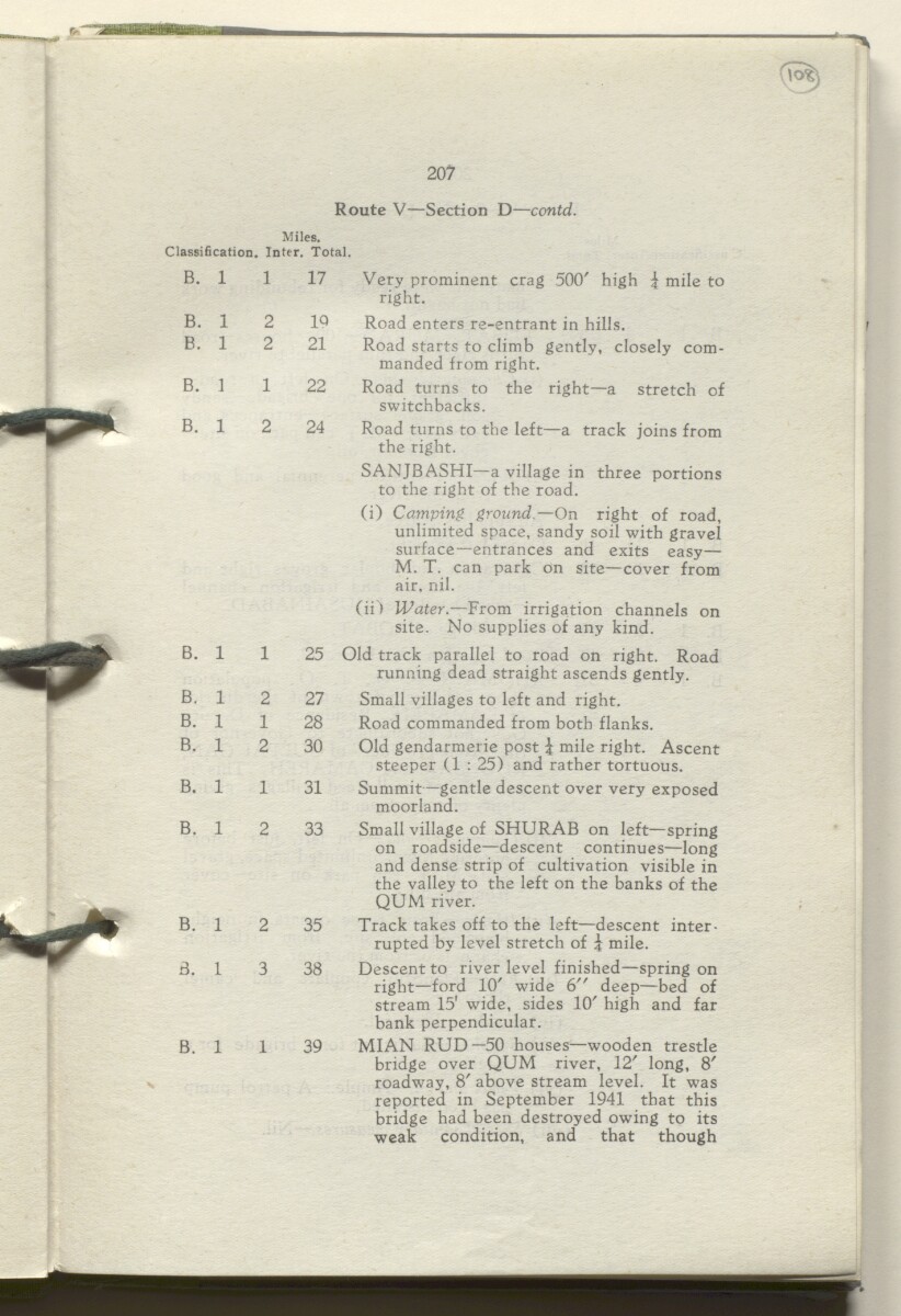 ‘M.T. Routes in Persia. Volume 1 – Main Routes. 1942’ [&lrm;108r] (220/498)