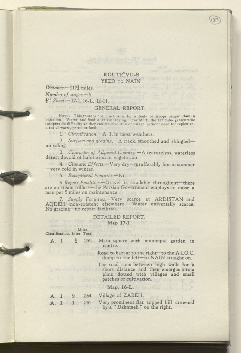 ‘M.T. Routes in Persia. Volume 1 – Main Routes. 1942’ [&lrm;127r] (258/498)