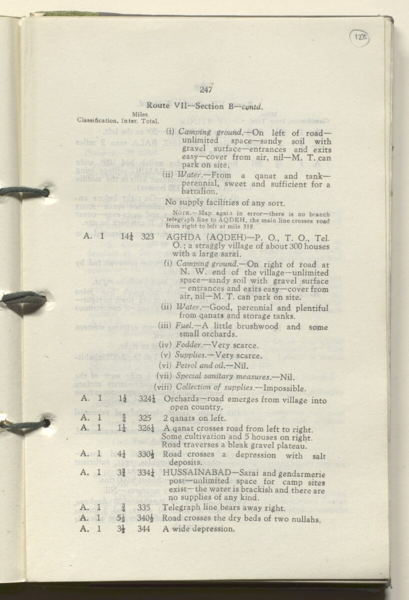 ‘M.T. Routes in Persia. Volume 1 – Main Routes. 1942’ [&lrm;128r] (260/498)