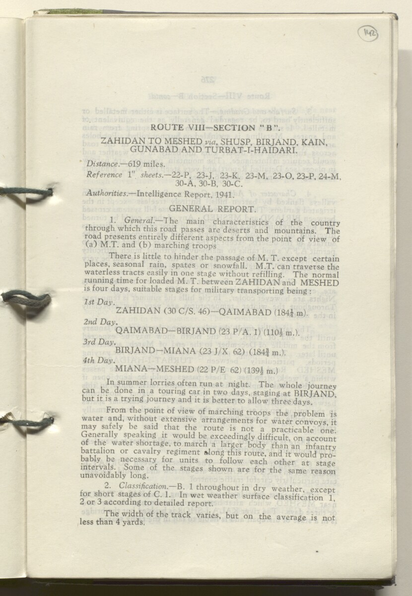 ‘M.T. Routes in Persia. Volume 1 – Main Routes. 1942’ [&lrm;142r] (288/498)