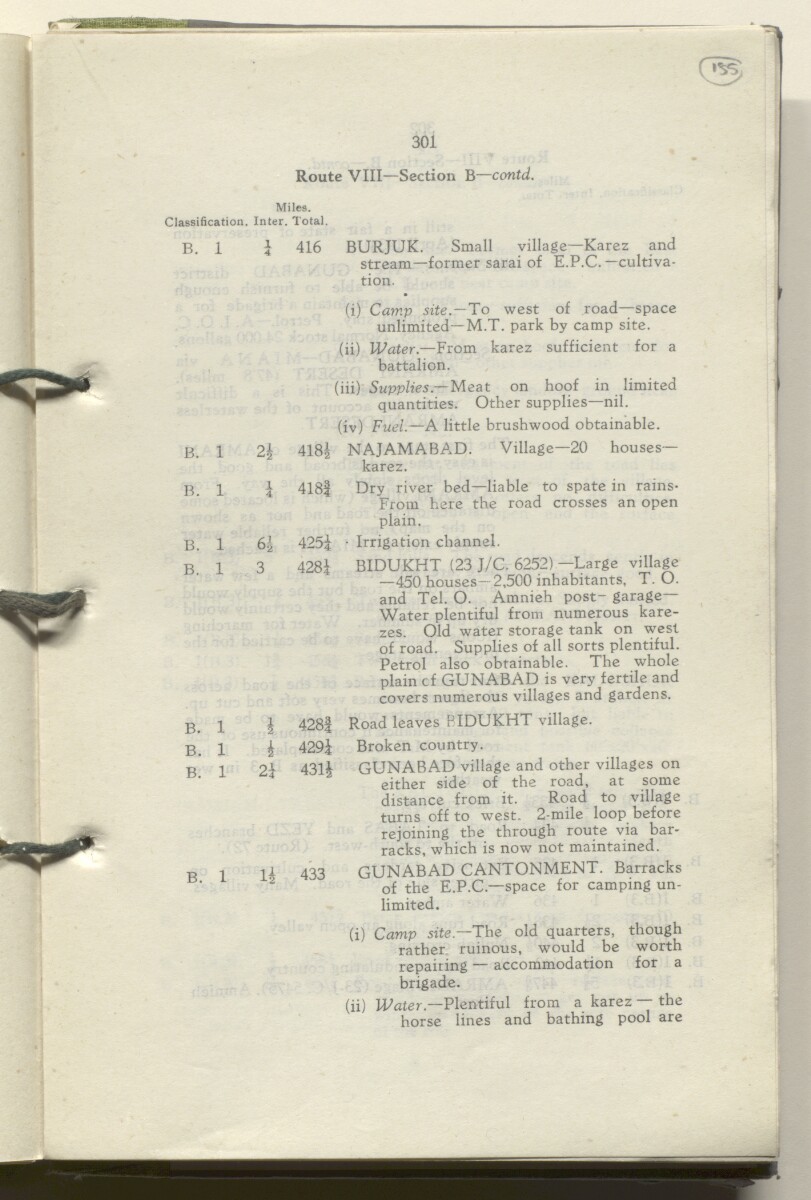 ‘M.T. Routes in Persia. Volume 1 – Main Routes. 1942’ [&lrm;155r] (314/498)