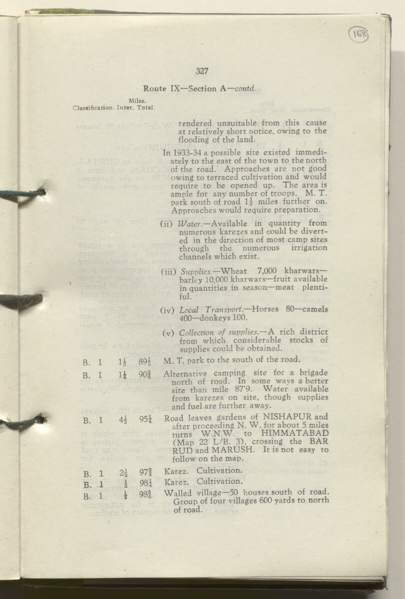 ‘M.T. Routes in Persia. Volume 1 – Main Routes. 1942’ [&lrm;168r] (340/498)