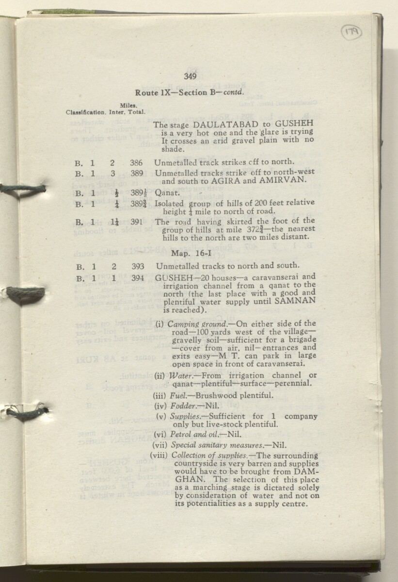 ‘M.T. Routes in Persia. Volume 1 – Main Routes. 1942’ [&lrm;179r] (362/498)