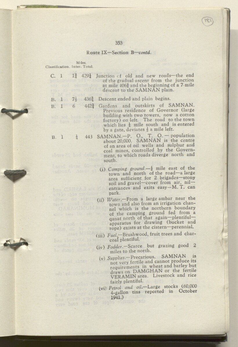 ‘M.T. Routes in Persia. Volume 1 – Main Routes. 1942’ [&lrm;181r] (366/498)