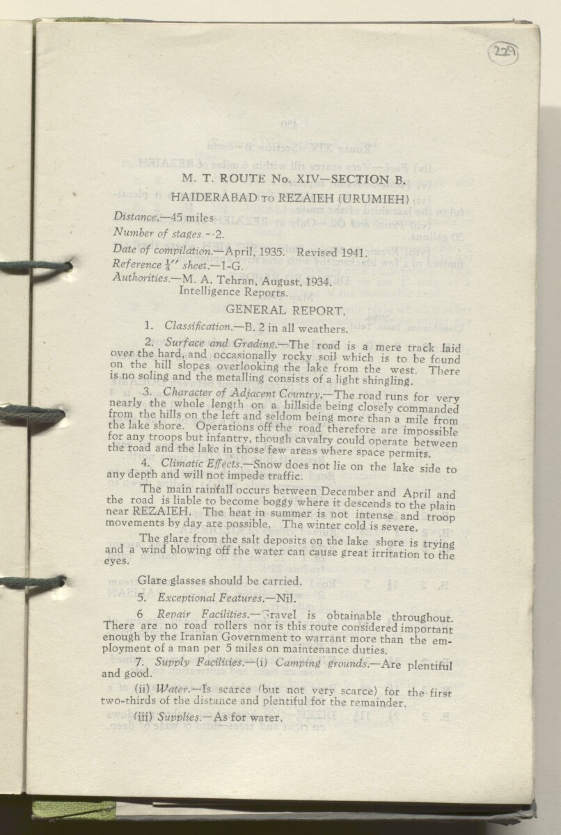 ‘M.T. Routes in Persia. Volume 1 – Main Routes. 1942’ [&lrm;229r] (462/498)