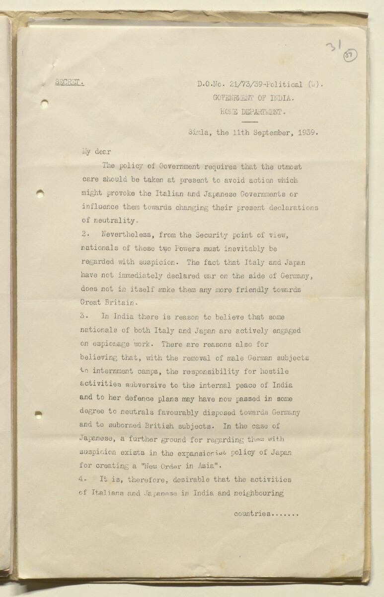 'File 14/4 Visits of Japanese representatives and agents' [&lrm;37r] (73/86)