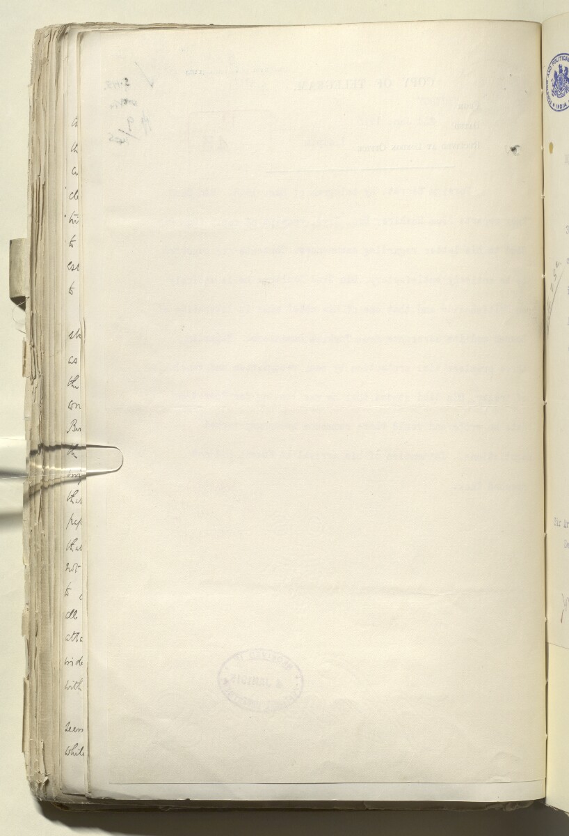 File 2182/1913 Pt 4 'Persian Gulf: Policy towards Bin Saud (Capt. Shakespear's Mission)' [&lrm;129v] (260/426)