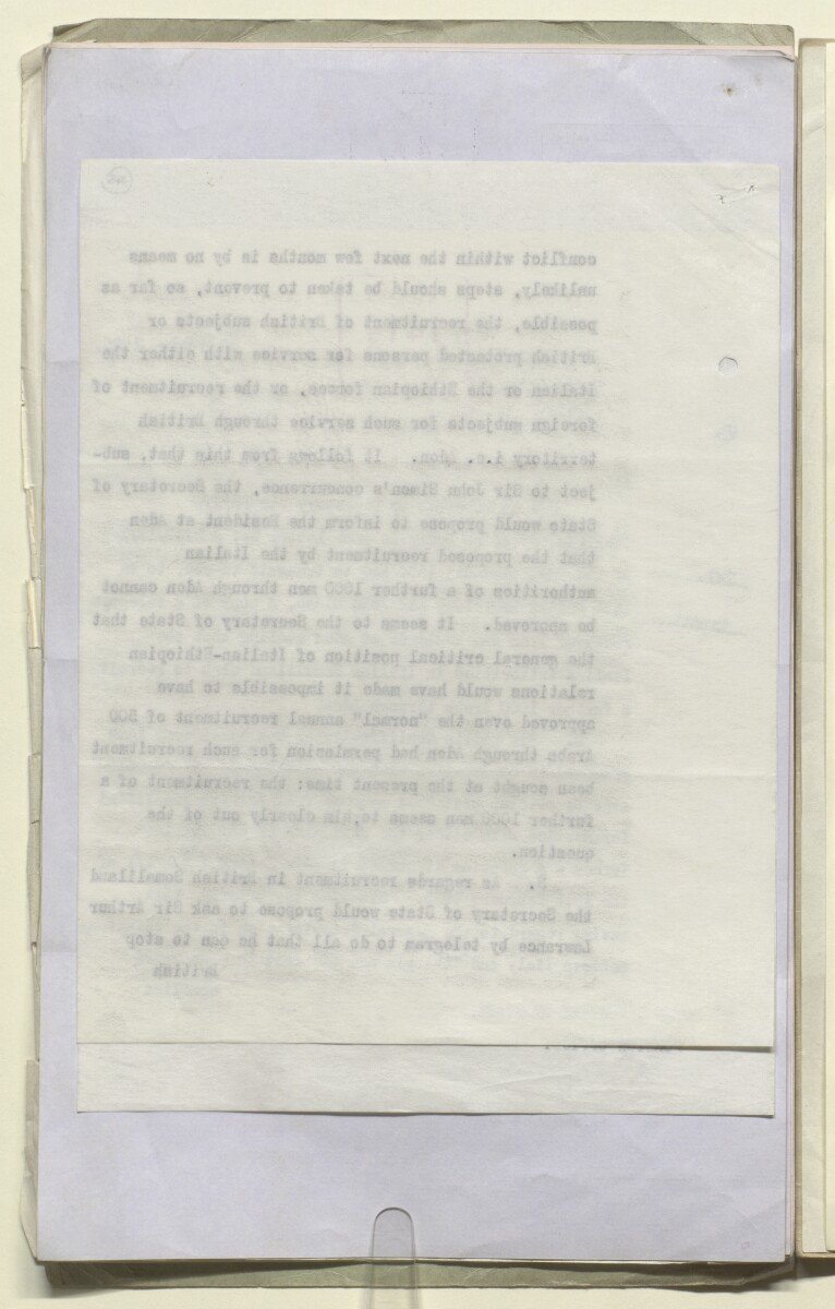 Coll 1/54 'Aden. Recruitment of Arabs from the Aden Protectorate and the Yemen for service with the Italian Colonial forces in Italian Somaliland; recruitment of Indians' [&lrm;143v] (286/320)