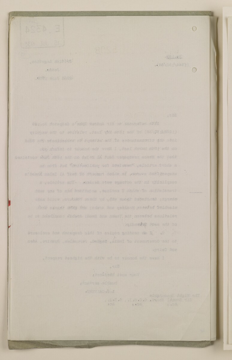 Coll 6/16 'Future of: Royal Family. Probable happenings on the death of Ibn Saud.' [&lrm;115v] (231/440)