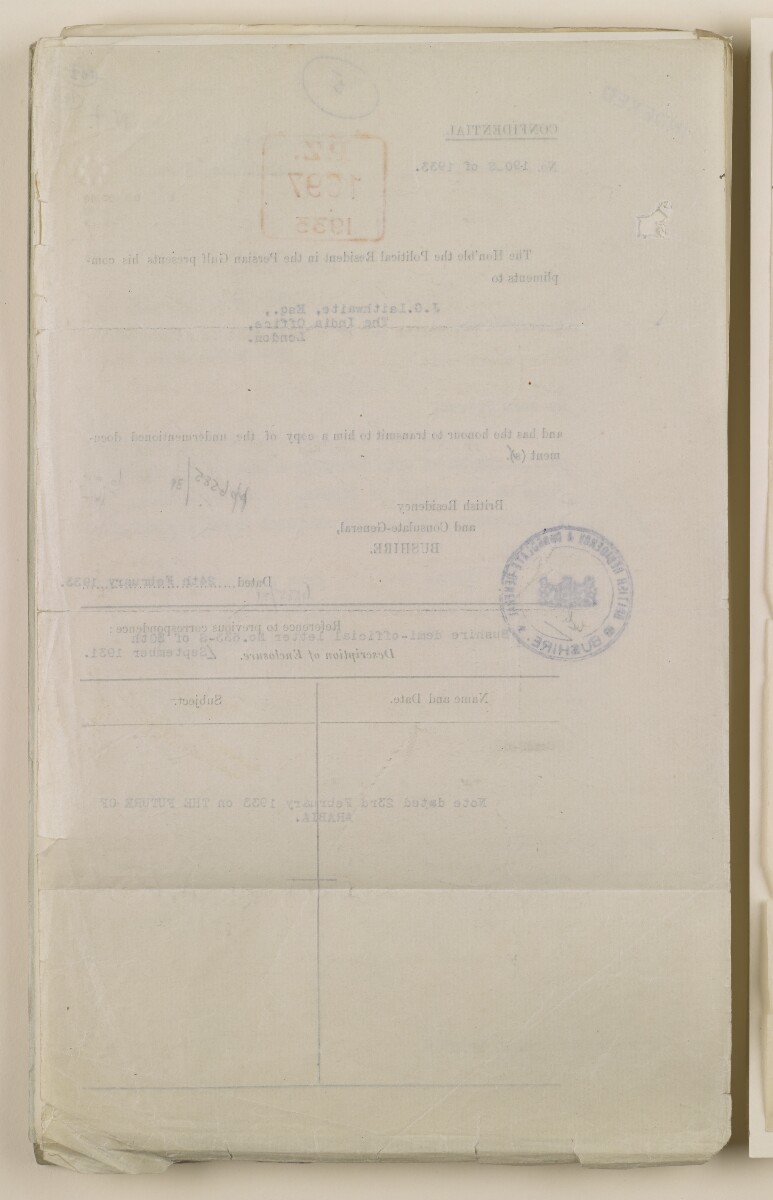 مجموعة ٦/ ١٦ "مستقبل: الأسرة الملكية. الأحداث المحتملة في حالة وفاة ابن سعود." [<span dir="ltr">ظ‎‎١‎٩‎٠</span>] (٤٤٠/٣٨١)