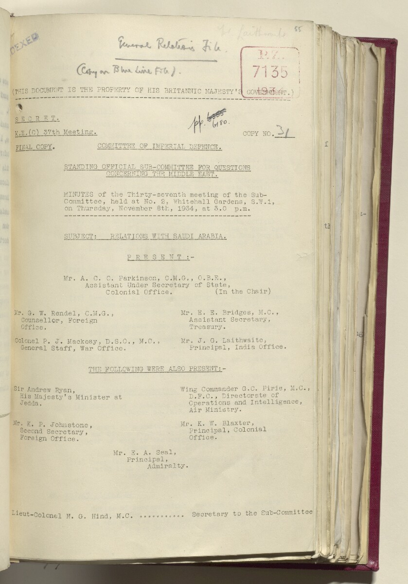 Coll 6/21(1) 'Hejaz-Nejd: Relations with H.M.G.: Hejaz Legation in London and British Minister in Jeddah.' [&lrm;55r] (120/914)