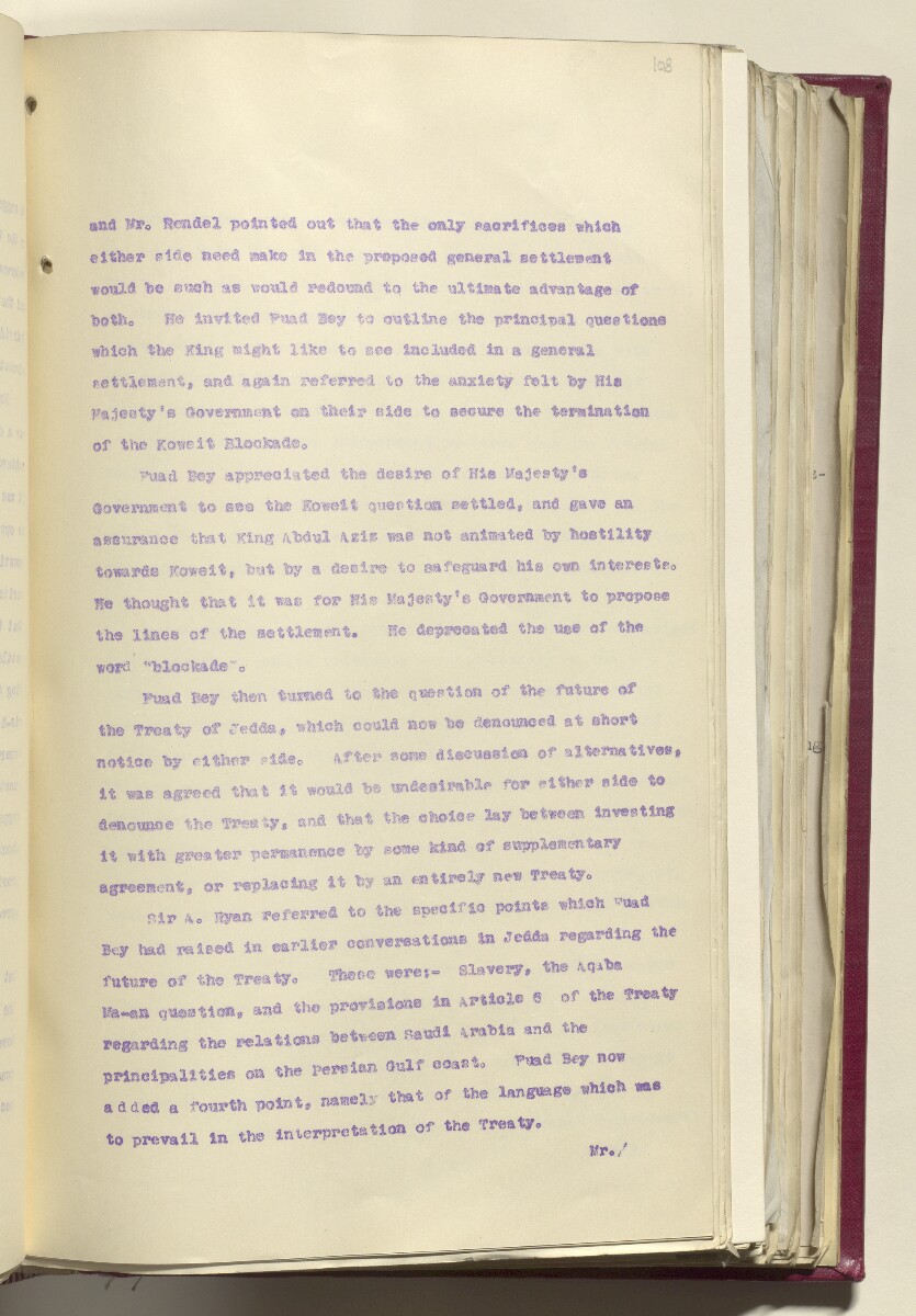 Coll 6/21(1) 'Hejaz-Nejd: Relations with H.M.G.: Hejaz Legation in London and British Minister in Jeddah.' [&lrm;108r] (226/914)