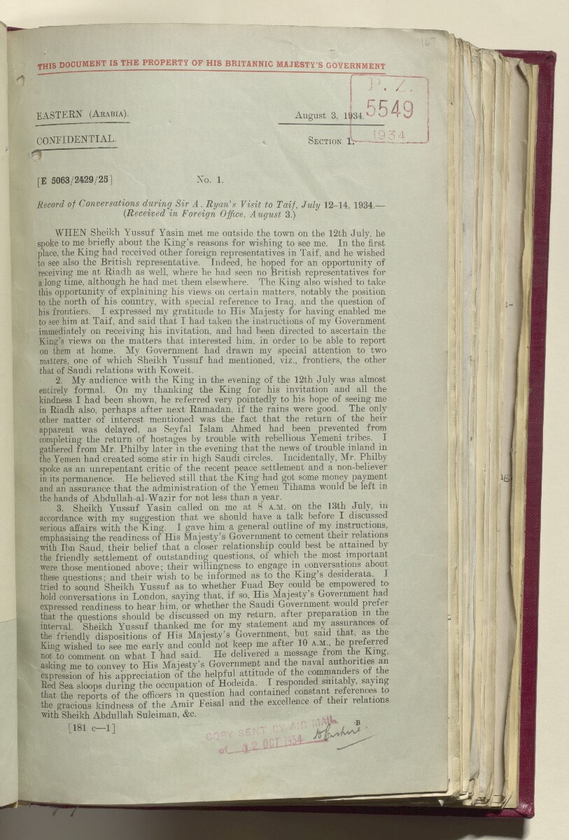 Coll 6/21(1) 'Hejaz-Nejd: Relations with H.M.G.: Hejaz Legation in London and British Minister in Jeddah.' [&lrm;147r] (304/914)