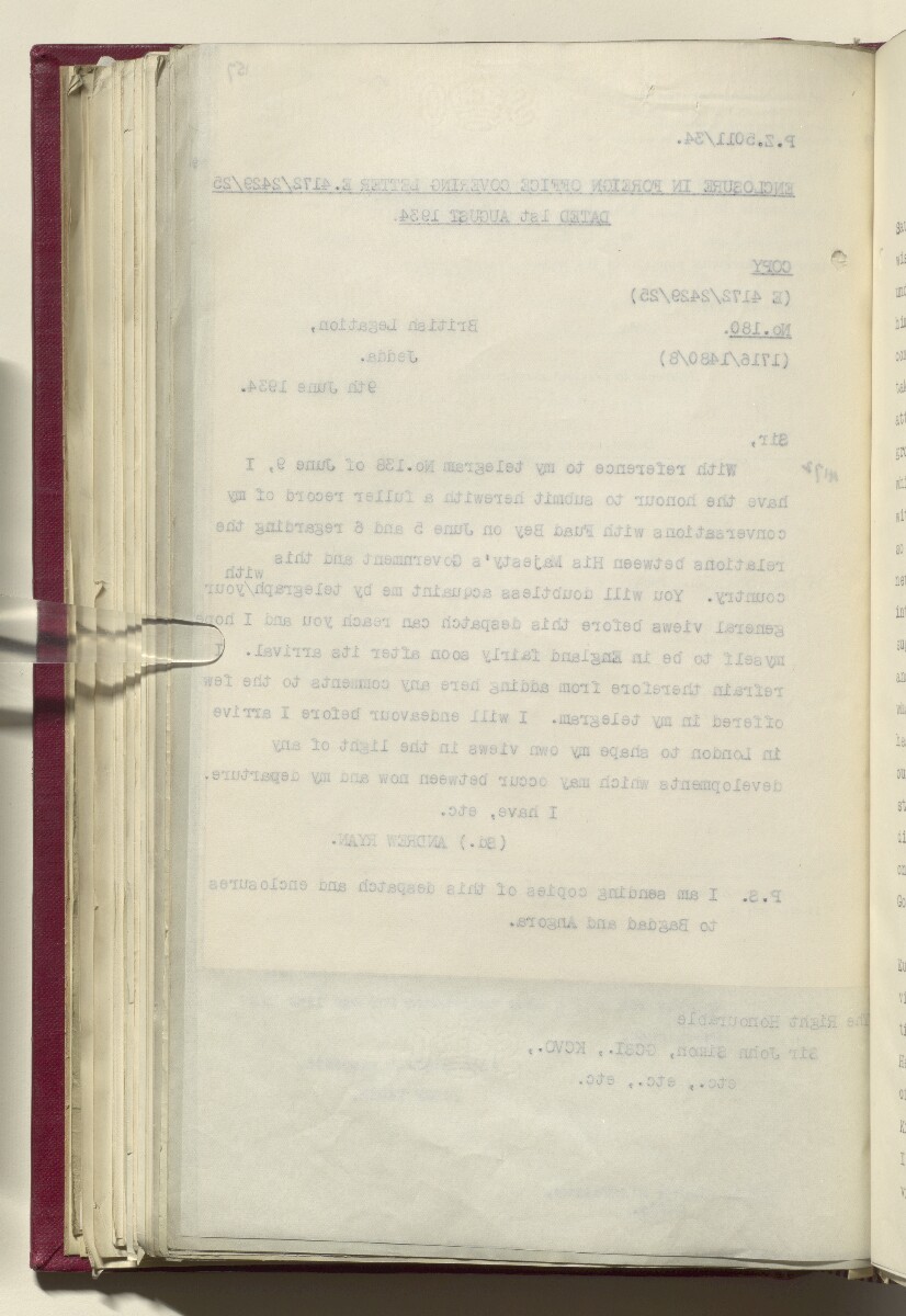 Coll 6/21(1) 'Hejaz-Nejd: Relations with H.M.G.: Hejaz Legation in London and British Minister in Jeddah.' [&lrm;157v] (325/914)