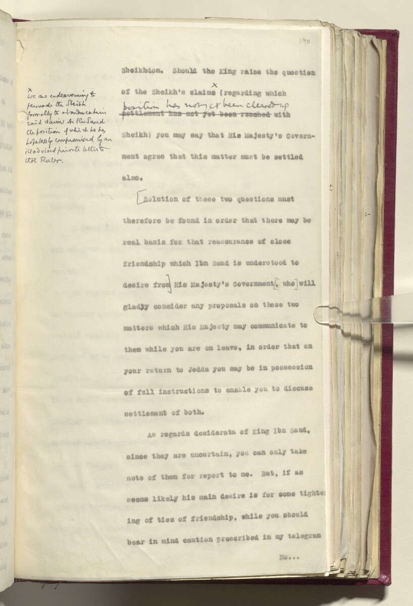 Coll 6/21(1) 'Hejaz-Nejd: Relations with H.M.G.: Hejaz Legation in London and British Minister in Jeddah.' [&lrm;190r] (390/914)