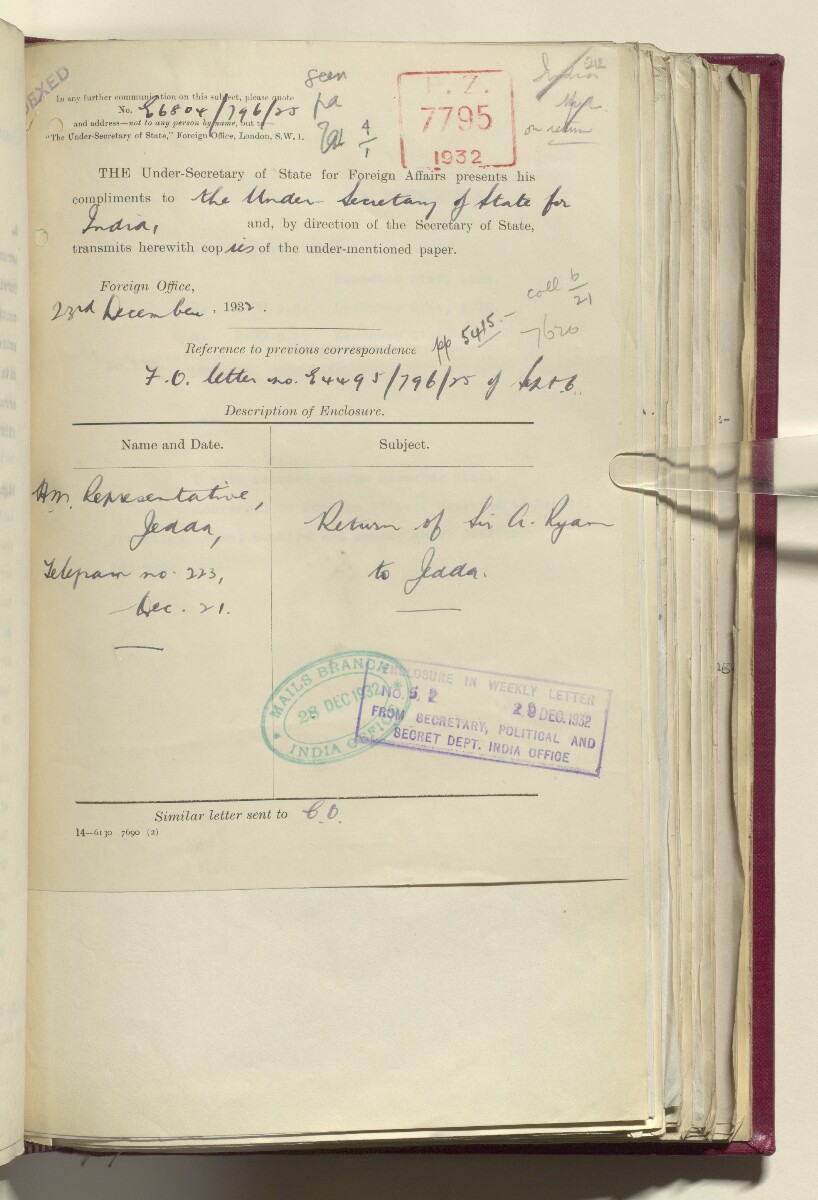 Coll 6/21(1) 'Hejaz-Nejd: Relations with H.M.G.: Hejaz Legation in London and British Minister in Jeddah.' [&lrm;212r] (434/914)