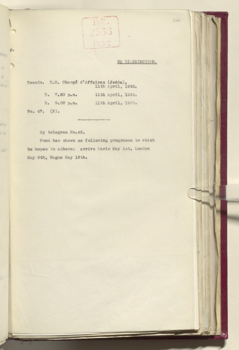Coll 6/21(1) 'Hejaz-Nejd: Relations with H.M.G.: Hejaz Legation in London and British Minister in Jeddah.' [&lrm;266r] (542/914)