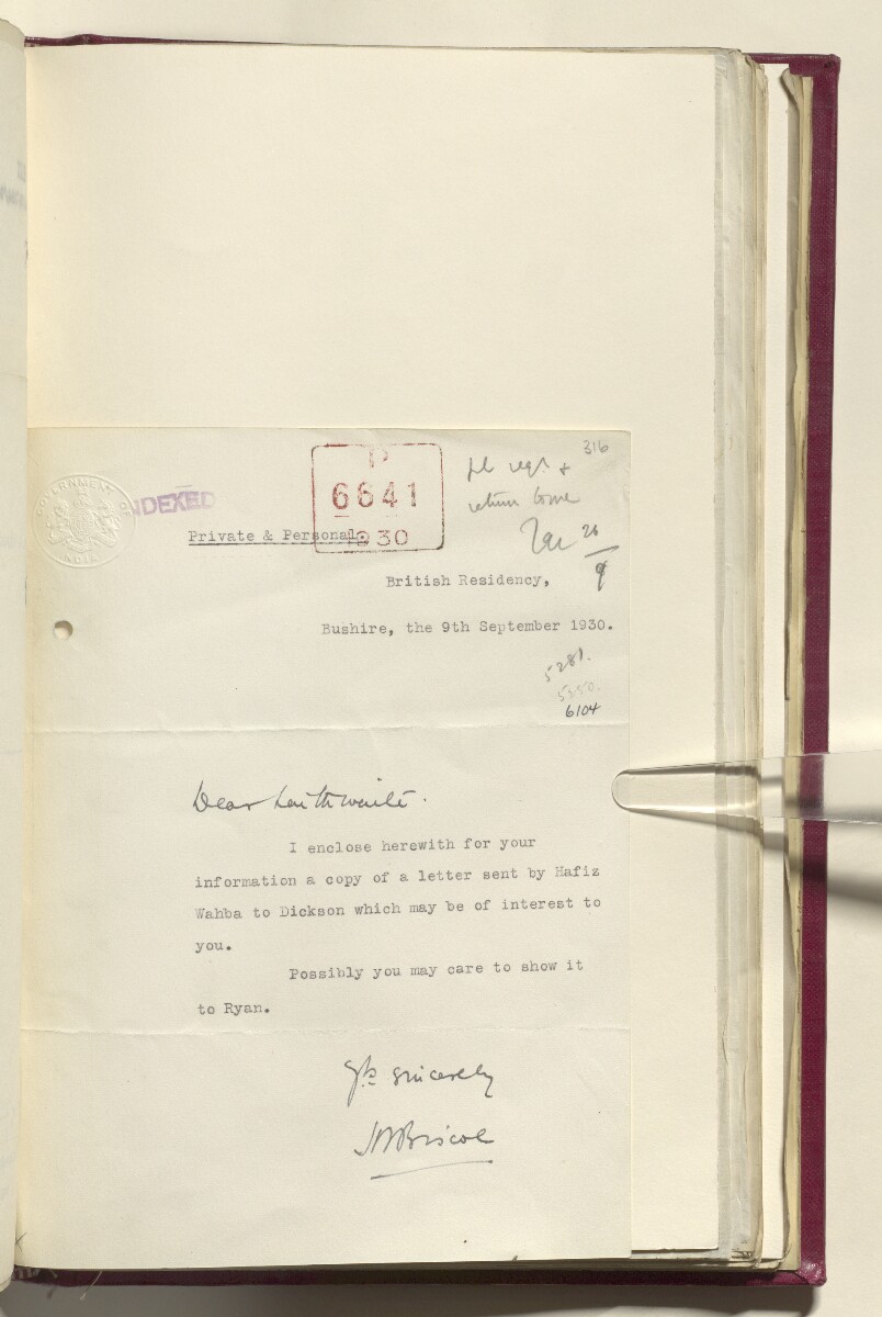 Coll 6/21(1) 'Hejaz-Nejd: Relations with H.M.G.: Hejaz Legation in London and British Minister in Jeddah.' [&lrm;316r] (642/914)