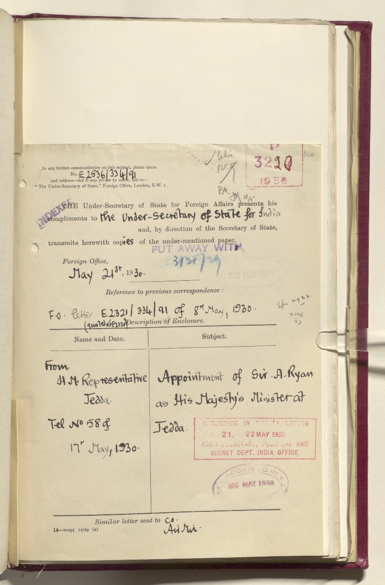 Coll 6/21(1) 'Hejaz-Nejd: Relations with H.M.G.: Hejaz Legation in London and British Minister in Jeddah.' [&lrm;346r] (702/914)