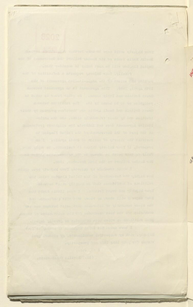 Coll 6/21(2) 'Saudi Arabia: Relations with H.M.G.: Saudi Legation in London and British Minister in Jeddah. Prolongation of Treaty of Jedda.' [&lrm;122v] (244/761)
