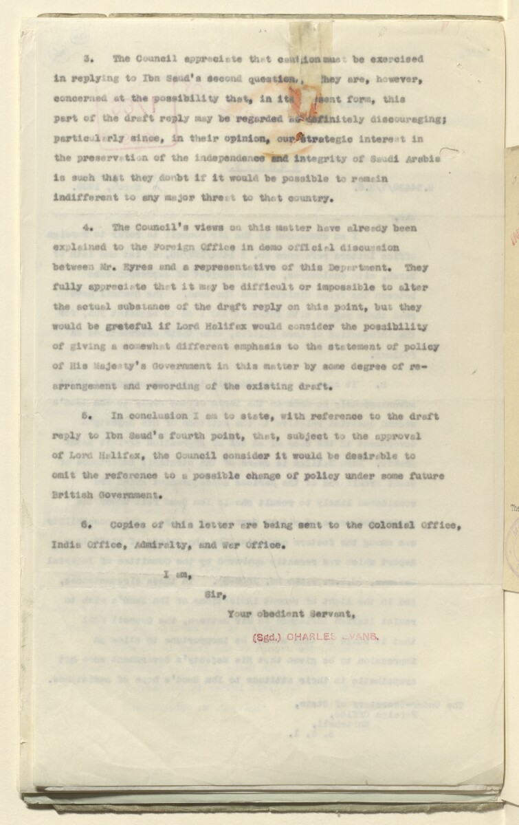 Coll 6/21(2) 'Saudi Arabia: Relations with H.M.G.: Saudi Legation in London and British Minister in Jeddah. Prolongation of Treaty of Jedda.' [&lrm;126v] (252/761)