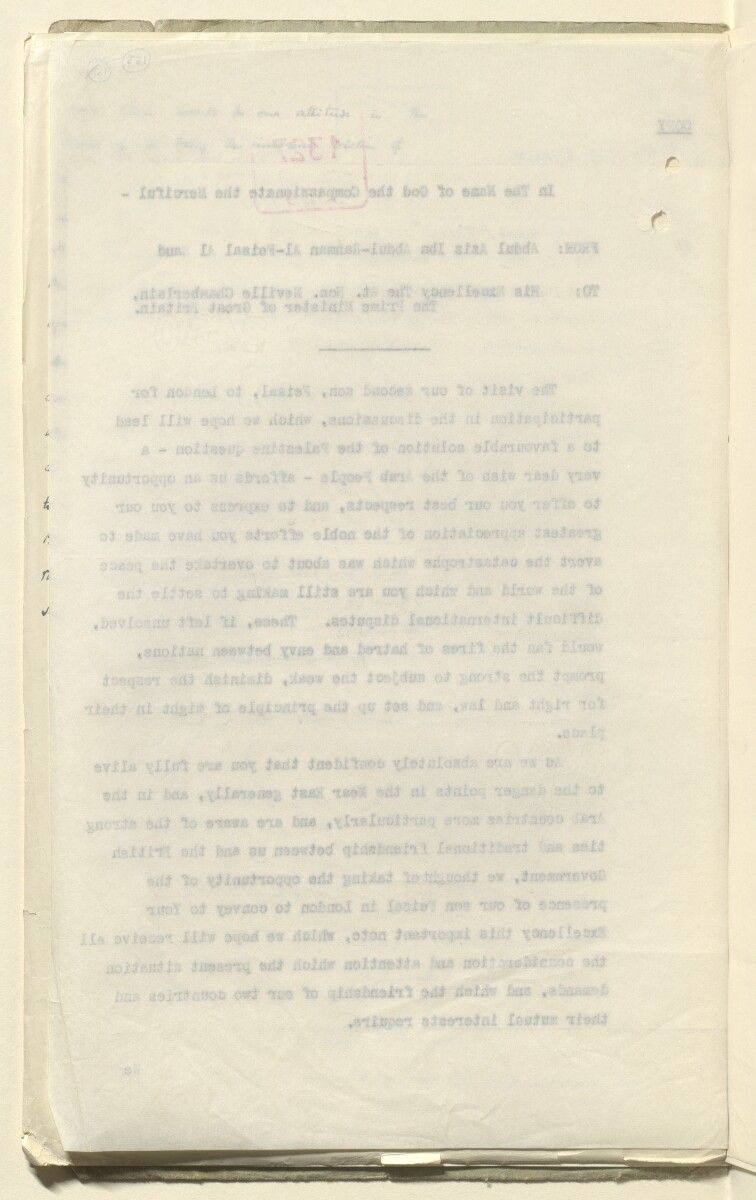Coll 6/21(2) 'Saudi Arabia: Relations with H.M.G.: Saudi Legation in London and British Minister in Jeddah. Prolongation of Treaty of Jedda.' [&lrm;153v] (306/761)
