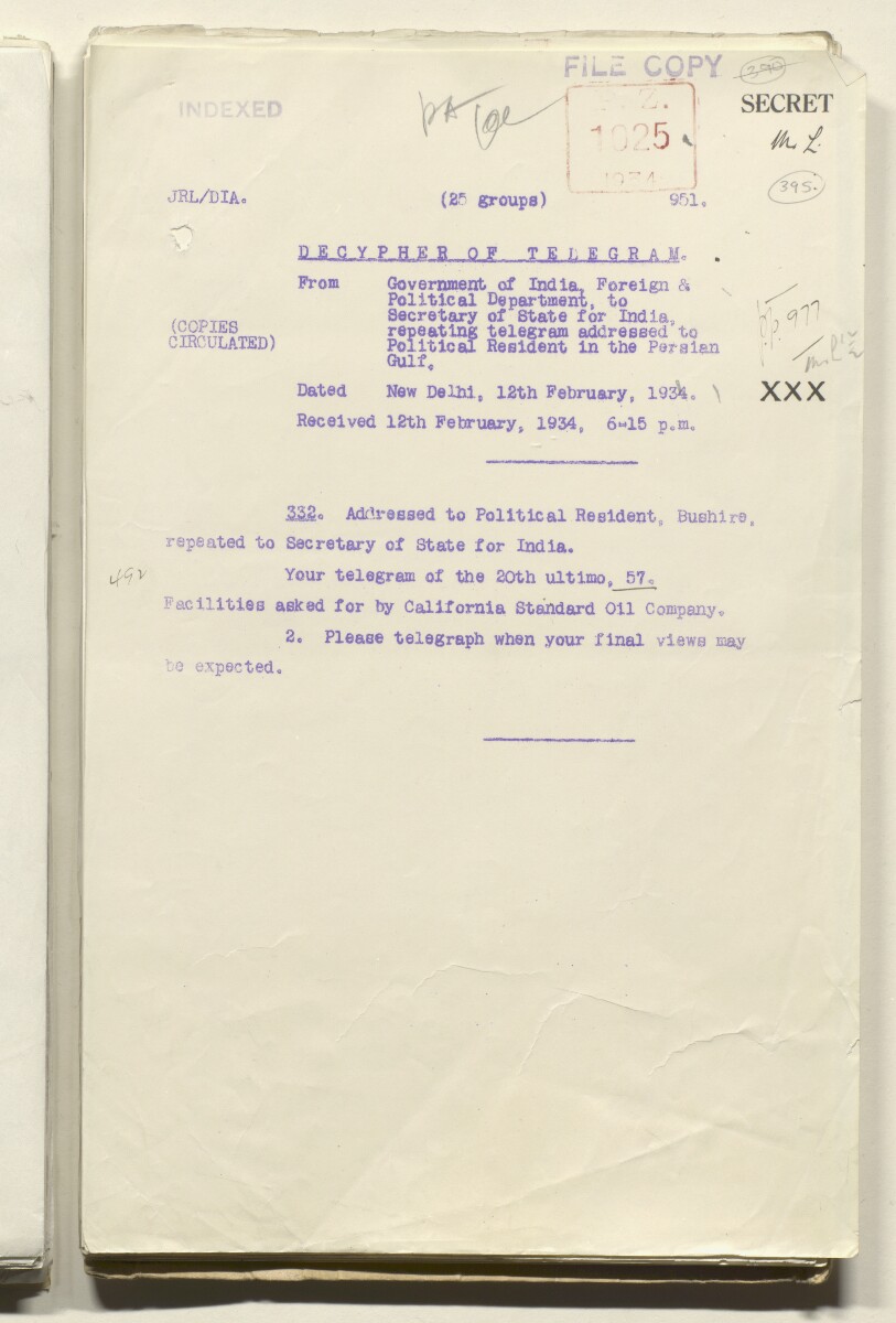 Coll 6/48 'Oil: Concessions in Saudi Arabia. (Hasa)' [&lrm;395r] (791/1153)