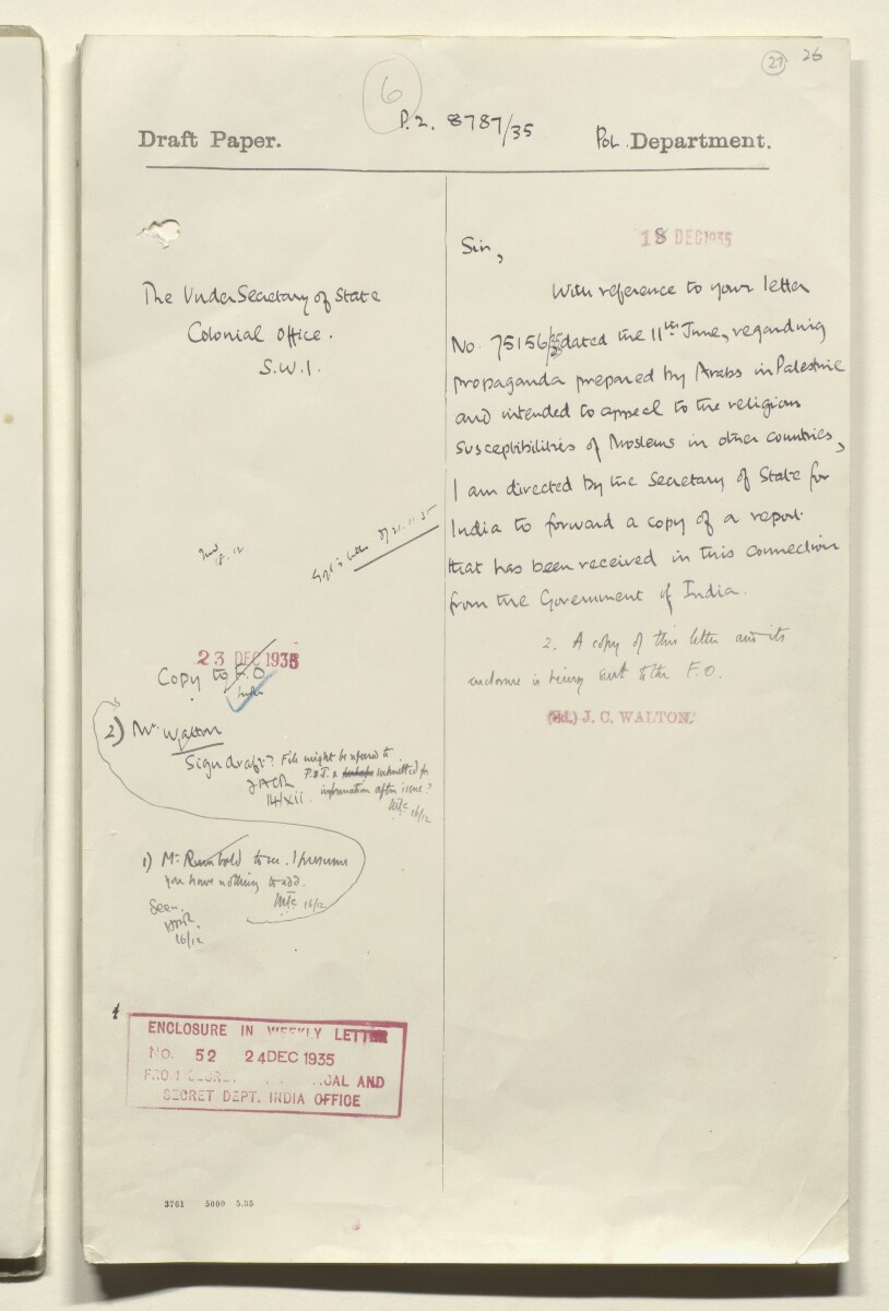 Coll 6/51 'Pan-Islamic Congress, 1933-5. Activities of Shaukat Ali, the Mufti of Jerusalem and others.' [&lrm;27r] (53/323)