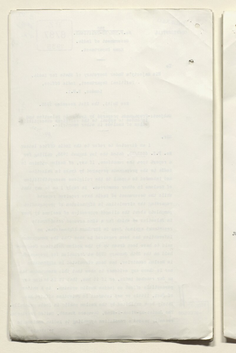 Coll 6/51 'Pan-Islamic Congress, 1933-5. Activities of Shaukat Ali, the Mufti of Jerusalem and others.' [&lrm;28v] (56/323)