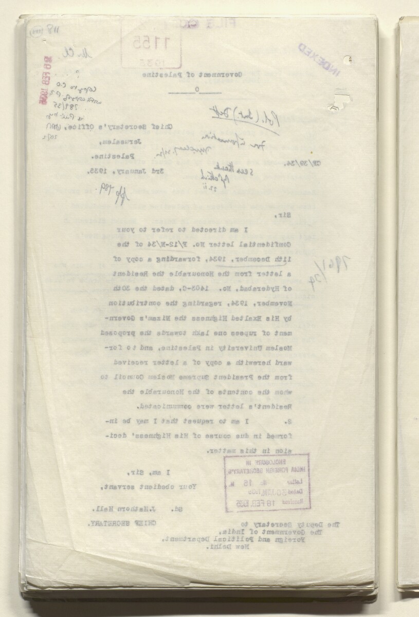 Coll 6/51 'Pan-Islamic Congress, 1933-5. Activities of Shaukat Ali, the Mufti of Jerusalem and others.' [&lrm;119v] (238/323)
