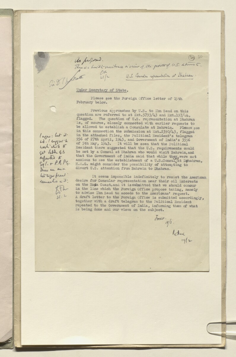Coll 6/57 'U.S.A.: Saudi Relations with U.S.A.' [&lrm;30r] (59/132)