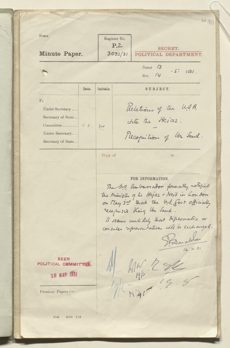 Coll 6/57 'U.S.A.: Saudi Relations with U.S.A.' [&lrm;61r] (121/132)