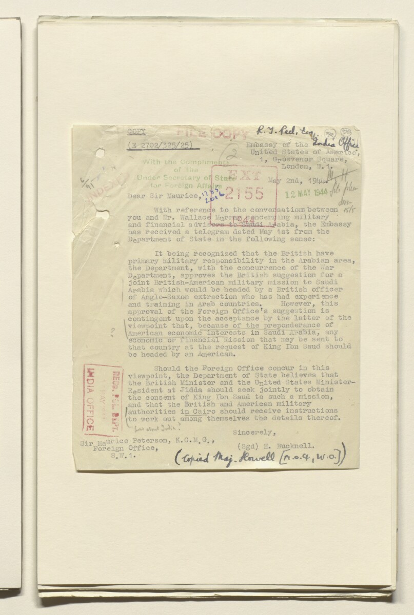 Coll 6/91 'Saudi Arabia. Policy of H.M.G. Qn. of credits and guarantee of assistance to Ibn Saud.' [&lrm;58r] (116/680)