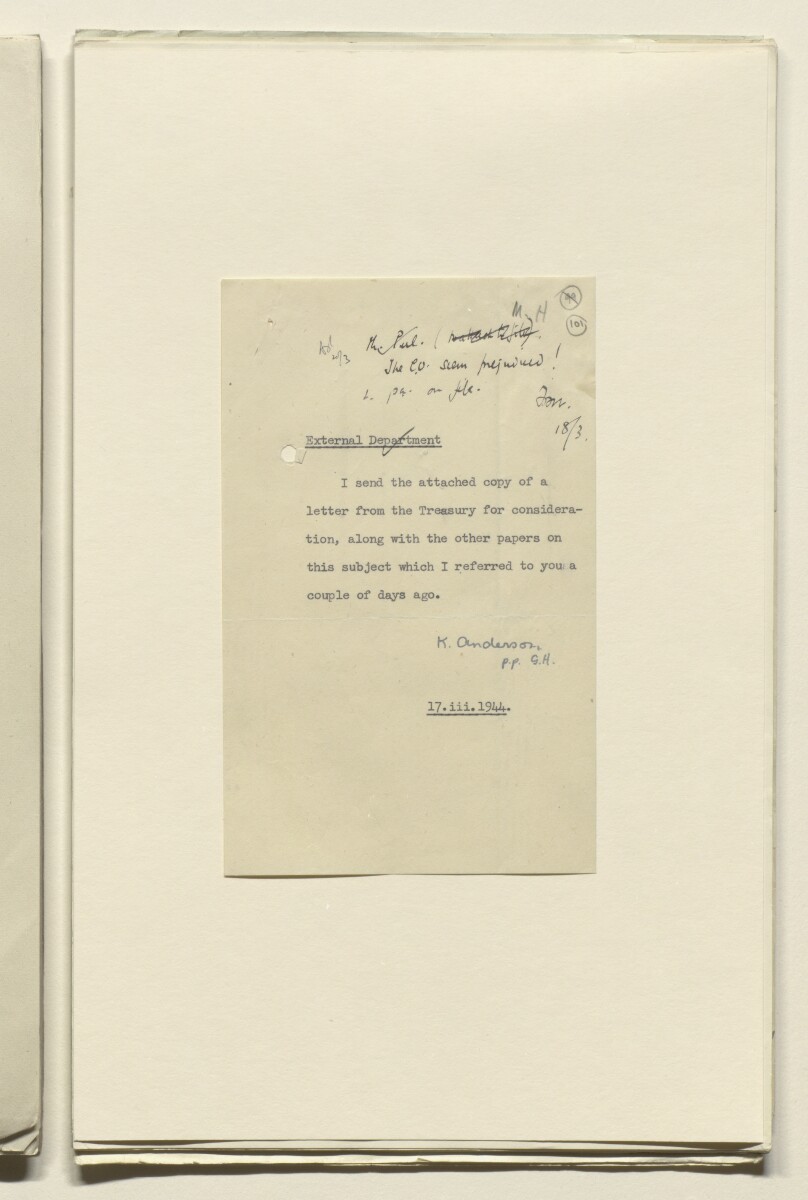 Coll 6/91 'Saudi Arabia. Policy of H.M.G. Qn. of credits and guarantee of assistance to Ibn Saud.' [&lrm;101r] (202/680)