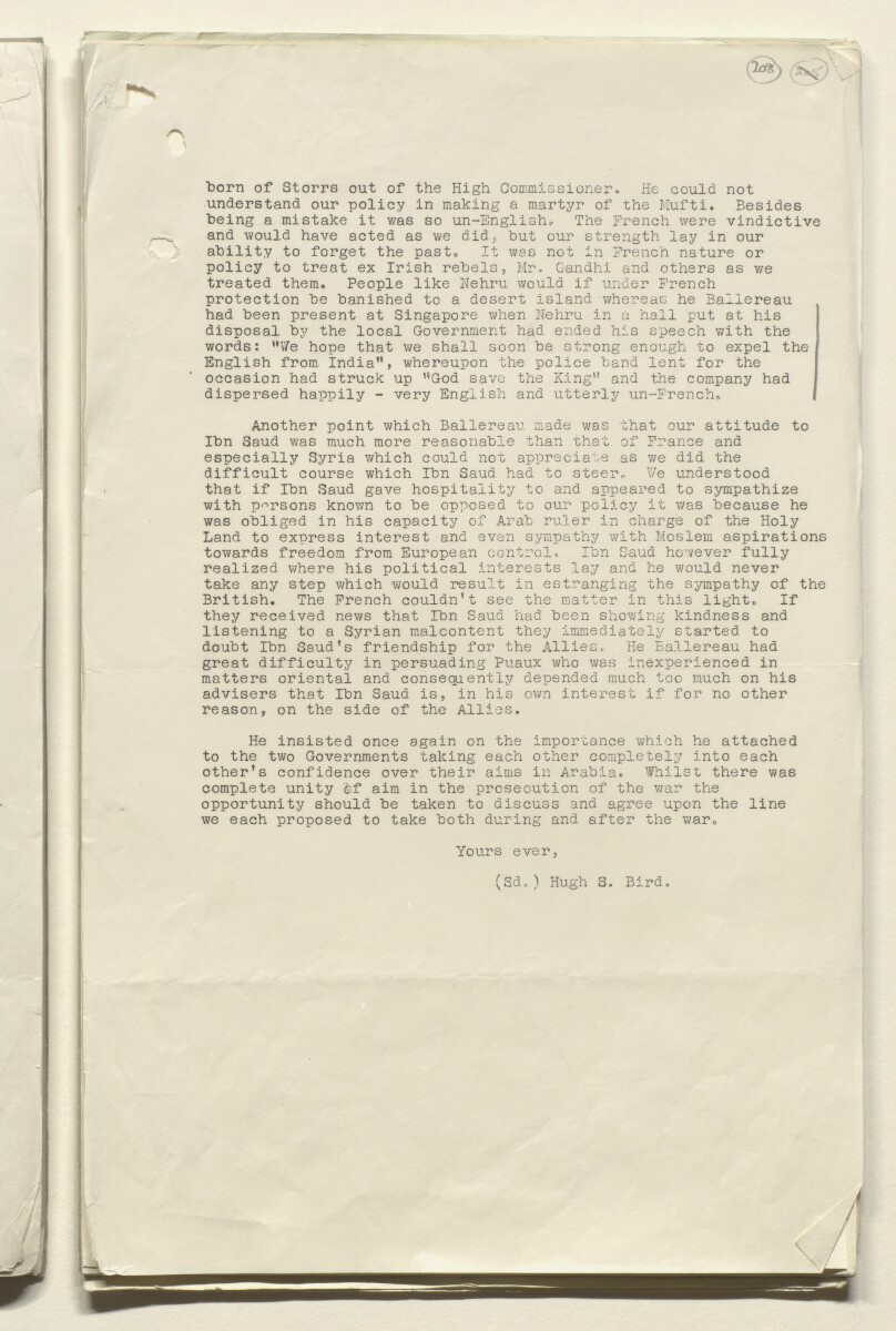 Coll 6/91 'Saudi Arabia. Policy of H.M.G. Qn. of credits and guarantee of assistance to Ibn Saud.' [&lrm;208r] (416/680)