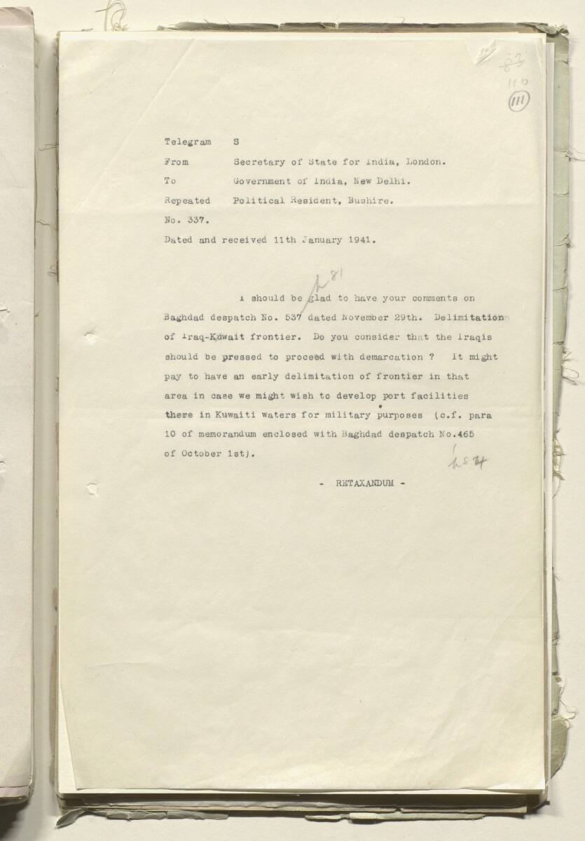 "ملف ٦/٤ II الحدود الكويتية-العراقية" [<span dir="ltr">و‎‎١‎١‎١</span>] (٤٤٠/٢٢١)