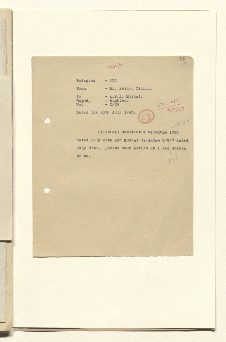 FILE NO: 16/19 Volume II SINKING OF S.S. DAHPU IN MUSCAT HARBOUR' [‎48r] ( 95/526)